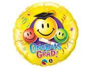 Qualatex Congrats Grad Smiley Faces Round 18 Foil Balloon Yellow Multi