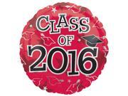 Anagram Class of 2016 Grad Caps Round Mylar 18 Foil Balloon Red Black