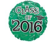 Anagram Class of 2016 Grad Caps Round Mylar 18 Foil Balloon Green Black
