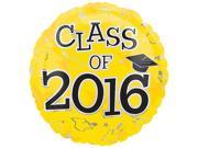 Anagram Class of 2016 Grad Caps Round Mylar 18 Foil Balloon Yellow Black