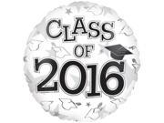 Anagram Class of 2016 Grad Caps Round Mylar 18 Foil Balloon White Black