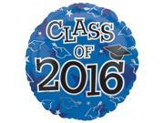 Anagram Class of 2016 Grad Caps Round Mylar 18 Foil Balloon Blue Black