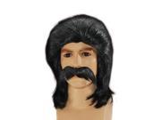 Star Power Men Feather Style Redneck Mullet w Moustache Wig Black One Size