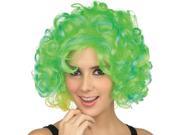 Curly Green Womens Designer Wig With Blue Highlights