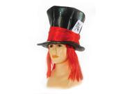 Mad Hatters Black Top Hat w Attached Red Hair Adult One Size