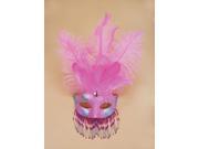 Pink Silver Venetian Womens Half Mask w Decorative Feathers Beads