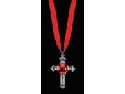 Star Power Adult Gothic Chic Red Stone VAmpire Cross Necklace Silver One Size