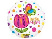 Betallic Love You Mom Butterfly Mighty Bright 21 Jr Shape Balloon