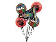 Congrats Grad Megaphone Graduation Bouquet School Colors 6pc Balloon Pack Red