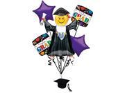 Anagram Congrats Grad Jumping Smiley Emoticon Bouquet 7pc Balloon Pack Purple