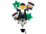 Anagram Congrats Grad Jumping Smiley Emoticon Bouquet 7pc Balloon Pack Green