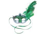 Loftus XJ0030 GS Glitter Masquerade Half Mask with Feathers Green Silver One Size Tie On