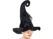 Loftus Women Curly Witch With Feather Costume Hat Black One Size
