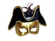Venetian Masquerade Pirate Anonymous Half Mask w Hat Gold Adult OS
