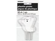 Unique Halloween Ghost Plastic Topper 3.5 Cupcake Picks White 12 Pack
