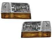 FRONT ACCESSORIE F150 F250 92 96 6PC CHROME HEADLIGHTS WITH AMBER PARK SIGNALS