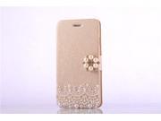 For iphone Bling Crystal Diamonds Pearls PU leather flip wallet case cover