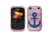 BlackBerry Curve 9310 9315 Hard Case Cover Blue Anchor On Pink White With Full Rhinestones