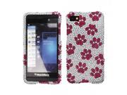 BlackBerry Z10 Hard Case Cover Hot Pink Dog Paw w Sparkle Rhinestones