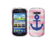 Samsung Galaxy Reverb M950 Hard Case Cover Blue Anchor On Pink White With Full Rhinestones