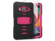 Samsung Galaxy Avant G386T Hard Cover and Silicone Protective Case Hybrid Black Hot Pink With Stand