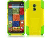 Motorola Moto X 2nd Generation 2014 Hard Cover and Silicone Protective Case Hybrid Yellow Neon Green With Y Stand