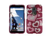 Motorola Moto X 2nd Generation 2014 Hard Case Cover Pink Pattern Hearts With Full Bling Stones