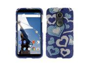 Motorola Moto X 2nd Generation 2014 Hard Case Cover Blue Pattern Hearts With Full Bling Stones