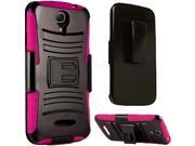 Alcatel OneTouch POP Astro Hard Cover and Silicone Protective Case Hybrid Black Hot Pink Curve Stand w Holster