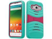 ZTE Imperial II Hard Cover and Silicone Protective Case Hybrid Teal Blue Hot Pink With Stand