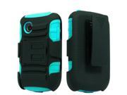 LG 306G Hard Cover and Silicone Protective Case Hybrid Black Teal Blue Curve Stand With Holster 2