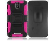 Samsung Galaxy Note 4 Hard Cover and Silicone Protective Case Hybrid Black Hot Pink Curve Stand w Holster