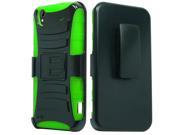 ZTE Quartz Z797C Hard Cover and Silicone Protective Case Hybrid Black Green Curve Stand w Holster