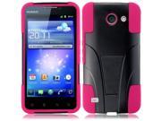 Huawei Tribute 4G LTE Y536A1 Hard Cover and Silicone Protective Case Hybrid Black Hot Pink w Y Stand