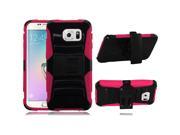 Samsung Galaxy S6 Edge G925 Hard Cover and Silicone Protective Case Hybrid Black Hot Pink Curve Stand w Holster