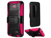 ZTE Overture 2 2nd Gen 2015 Z810 Z812 Z813 Fanfare Z791 Z792 Hard Cover and Silicone Protective Case Hybrid Black Hot Pink Curve Stand w Holster
