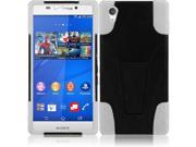 Sony Xperia Z3v Hard Cover and Silicone Protective Case Hybrid Black White w Y Stand