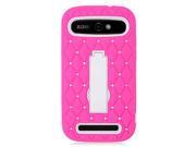 ZTE Warp Sync N9515 Hard Cover and Silicone Protective Case Hybrid Hot Pink White Symbiosis Stand w Bling Stones