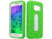 Samsung Galaxy S6 Hard Cover and Silicone Protective Case Hybrid Green White Symbiosis Stand w Bling Stones