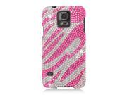 Samsung Galaxy S5 G900 Hard Case Cover Zebra Hot Pink White w Full Rhinestones
