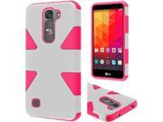 LG G4c Mini Compact H525N Hard Cover and Silicone Protective Case Hybrid Triad Triangle White Hot Pink