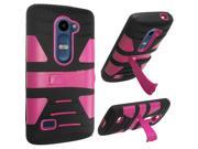LG Leon C40 Hard Cover and Silicone Protective Case Hybrid Triangle Black Hot Pink With U Stand