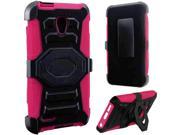 Alcatel OneTouch Conquest 7046T Hard Cover and Silicone Protective Case Hybrid Black Hot Pink Turbo Stand With Holster