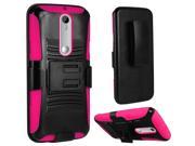 Motorola Moto G 2015 3rd Gen XT1541 Hard Cover and Silicone Protective Case Hybrid Black Hot Pink Curve Stand w Holster