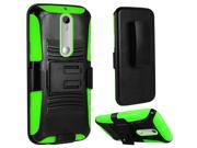 Motorola Moto G 2015 3rd Gen XT1541 Hard Cover and Silicone Protective Case Hybrid Black Neon Green Curve Stand w Holster