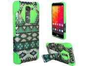 LG G4c Mini Compact H525N Volt 2 LS751 Magna H502G Hard Cover and Silicone Protective Case Hybrid Mint Green Aztec Neon Green Transformer With Stand