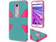 Motorola Moto G 2015 3rd Gen XT1541 Hard Cover and Silicone Protective Case Hybrid Triad Triangle Teal Hot Pink
