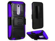 Motorola Moto X Style Pure Edition 3rd Hard Cover and Silicone Protective Case Hybrid Black Purple Curve Stand w Holster