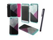 Apple iPhone 6 plus 5.5 inch Hard Cover and Silicone Protective Case Hybrid Tri Color Marble Pattern Teal Black Hot Pink w Stylus Pen