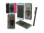 Apple iPhone 6 4.7 inch Hard Cover and Silicone Protective Case Hybrid Owl Feather Aztec Wood Teal Black Hot Pink w Stylus Pen